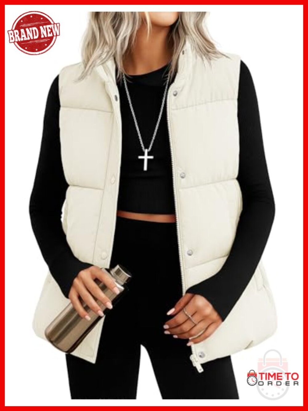 Women's Quilted Down Puffer Vest Zip Up Stand Collar Lightweight Warm Pockets